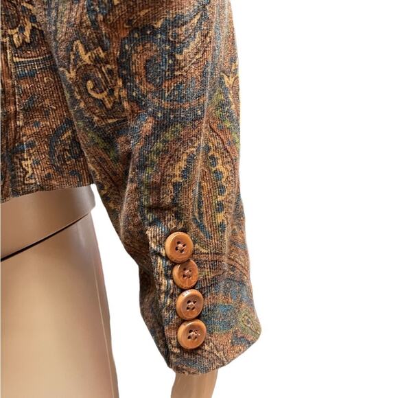 Jones New York Signature Blazer Jacket Womens 6 Brown Paisley Corduroy Button Up - Picture 5 of 12